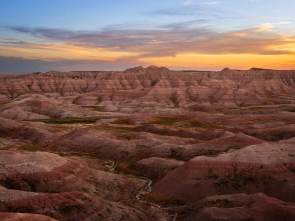 Badlands at sunset